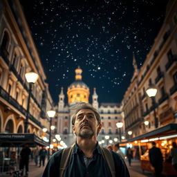 The magic of Madrid: a thoughtful street vendor standing under a blanket of stars