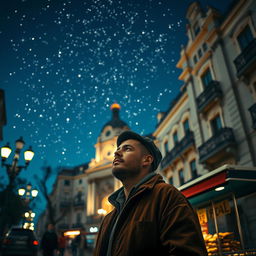 The magic of Madrid: a thoughtful street vendor standing under a blanket of stars