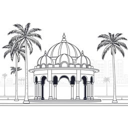 Minimalist line art illustration of Karachi City focusing on the iconic Jehangir Kothari Parade at the sea front in Clifton
