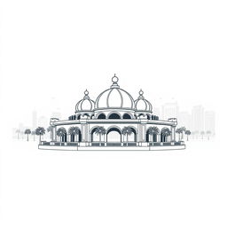 Minimalist line art illustration of Karachi City focusing on the iconic Jehangir Kothari Parade at the sea front in Clifton