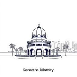Minimalist line art illustration of Karachi City focusing on the iconic Jehangir Kothari Parade at the sea front in Clifton