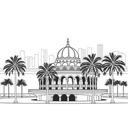 Minimalist line art illustration of Karachi City focusing on the iconic Jehangir Kothari Parade at the sea front in Clifton