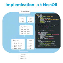 An informative and visually engaging graphic depicting the implementation of a MySQL database