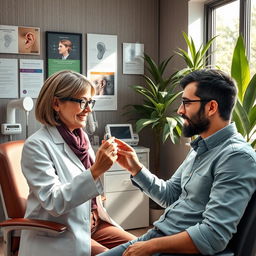 A detailed and visually engaging scene inside an audiology clinic