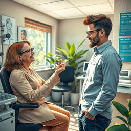 A detailed and visually engaging scene inside an audiology clinic