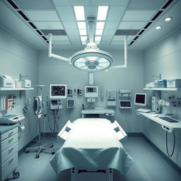 A sterile and meticulously organized anesthesiology operating room, devoid of any people