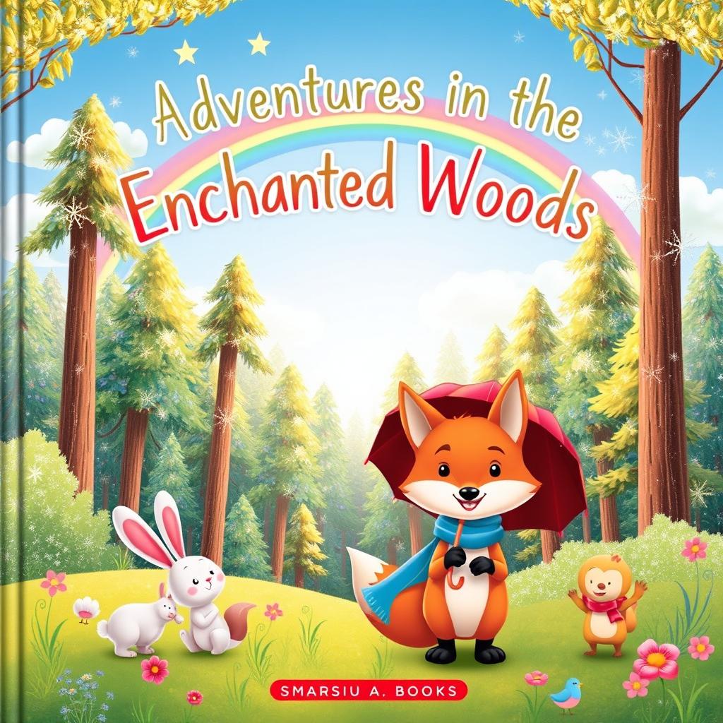 A whimsical and colorful children's book cover featuring a magical forest scene