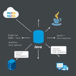 An engaging graphic depicting the connection between a MySQL database and Java programming