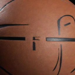 A basketball with a prominent, artistically designed letter 'R' engraved on its surface.