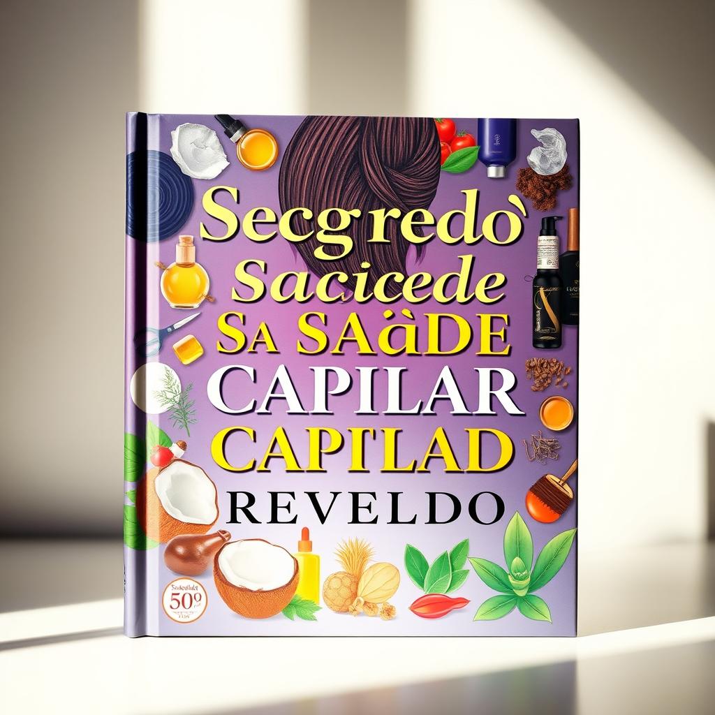 A captivating, colorful book cover showcasing the title 'Segredo Da Saúde Capilar Revelado' in elegant, bold lettering