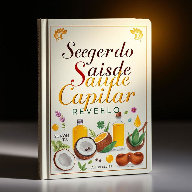 Uma capa de livro cativante e colorida apresentando o título 'Segredo Da Saúde Capilar Revelado' em uma tipografia elegante e ousada