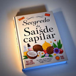 Uma capa de livro cativante e colorida apresentando o título 'Segredo Da Saúde Capilar Revelado' em uma tipografia elegante e ousada