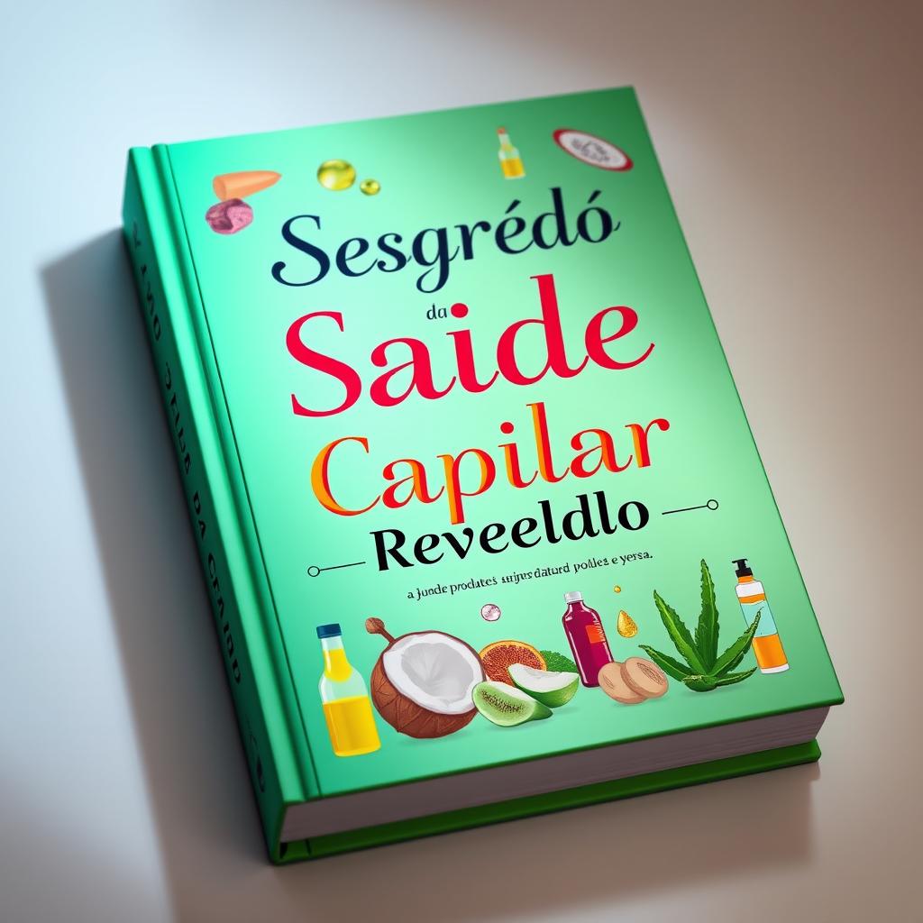 Uma capa de livro atraente, colorida, mostrando o título 'Segredo Da Saúde Capilar Revelado' em uma fonte elegante e ousada