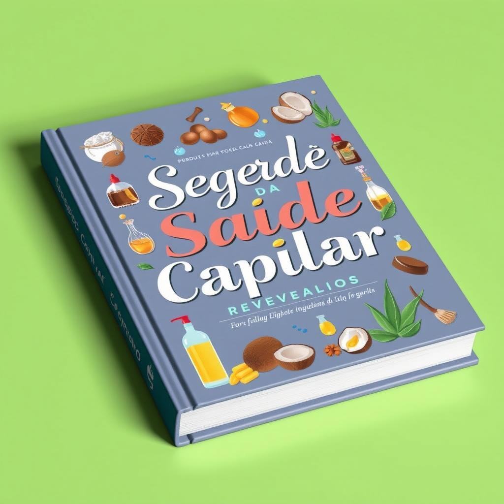 Uma capa de livro atraente, colorida, mostrando o título 'Segredo Da Saúde Capilar Revelado' em uma fonte elegante e ousada