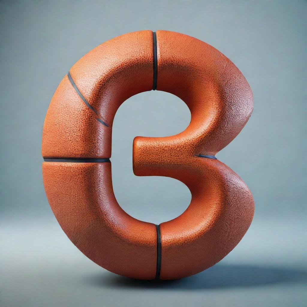 A vibrant capital letter 'R' intertwined with a realistic basketball, showcasing an interesting overlap between typography and sports.