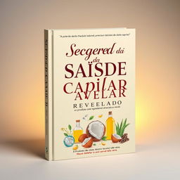 Uma capa de livro atraente, colorida, mostrando o título 'Segredo Da Saúde Capilar Revelado' em uma fonte elegante e ousada