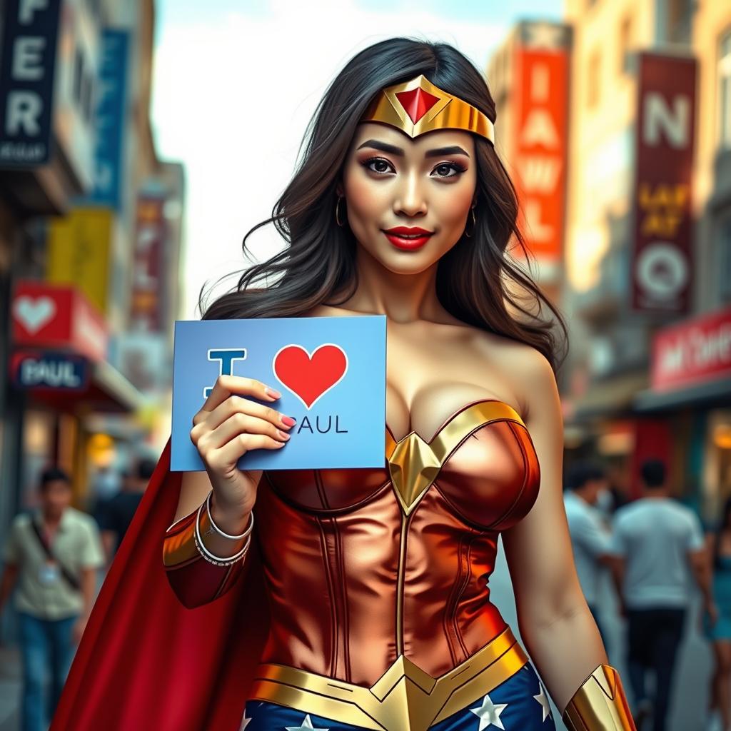 A photorealistic depiction of a sexy Asian female dressed as Wonder Woman