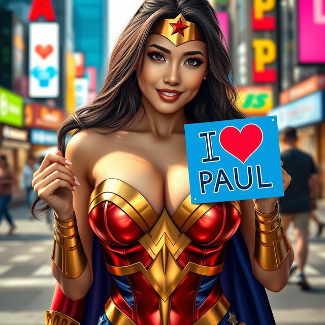 A photorealistic depiction of a sexy Asian female dressed as Wonder Woman