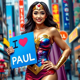 A photorealistic depiction of a sexy Asian female dressed as Wonder Woman