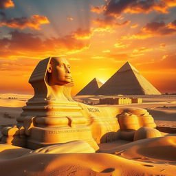 The Great Sphinx of Giza, an iconic ancient Egyptian monument, depicted in intricate detail