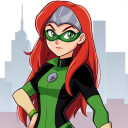 A classic illustration of Gwen Tennyson from the original series, showcasing her in her traditional green and black outfit with silver details