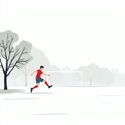 A minimalist image illustrating a soccer player in motion, heading towards the goal in a park-like setting named Sosnovka