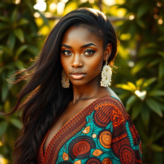 A stunning portrait of a beautiful ebony woman with striking features