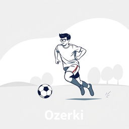 A minimalist image featuring a soccer player wearing glasses, in action as he strides towards the goal