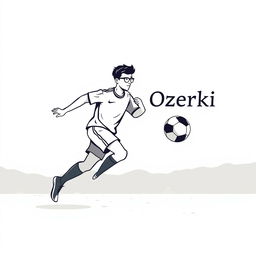 A minimalist image featuring a soccer player wearing glasses, in action as he strides towards the goal