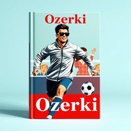 A vibrant book cover featuring a minimalist image of a soccer player in sunglasses and a silver jacket, confidently heading towards the goal