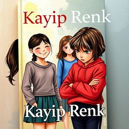 A captivating book cover for 'Kayıp Renk', featuring two girls standing side by side