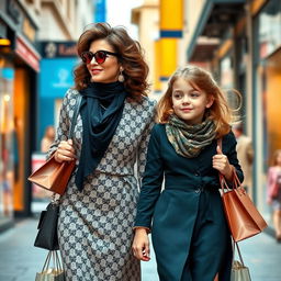 A very glamorous mother and her charming daughter heading out for a fun shopping day