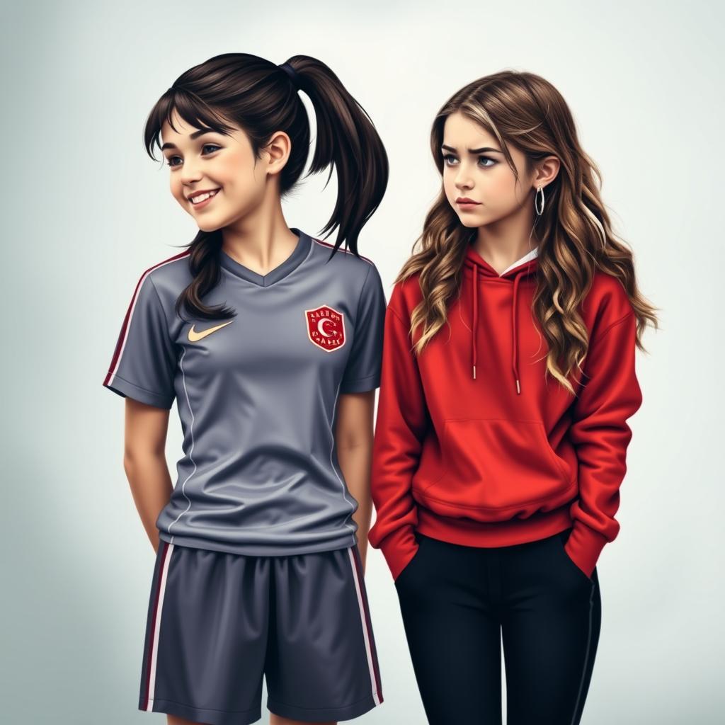 A realistic book cover for 'Kayıp Renk', depicting two girls standing side by side