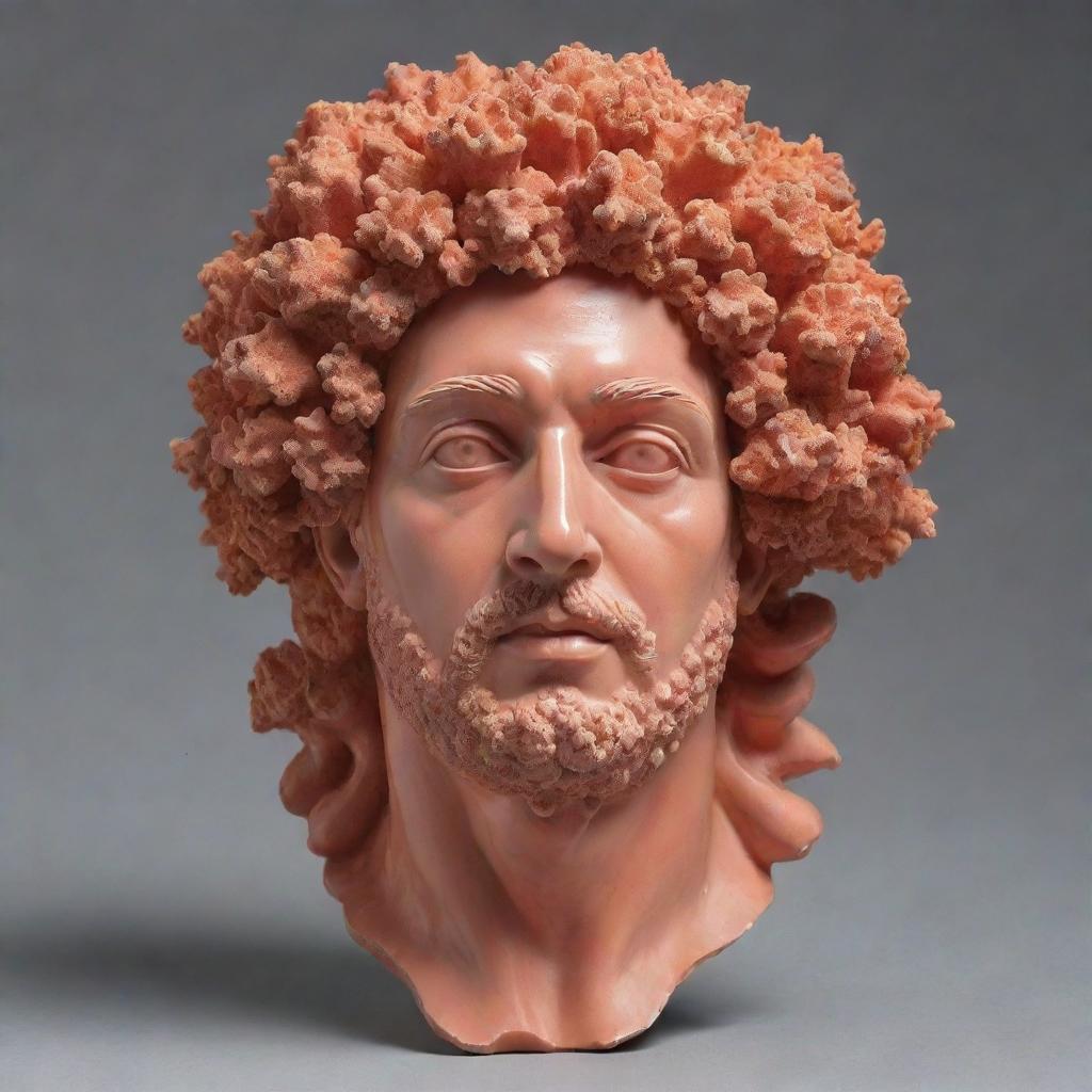 A detailed coral head sculpted in the style of Renaissance art, showcasing fine traces of delicate craftsmanship resonate with the period's aesthetic.