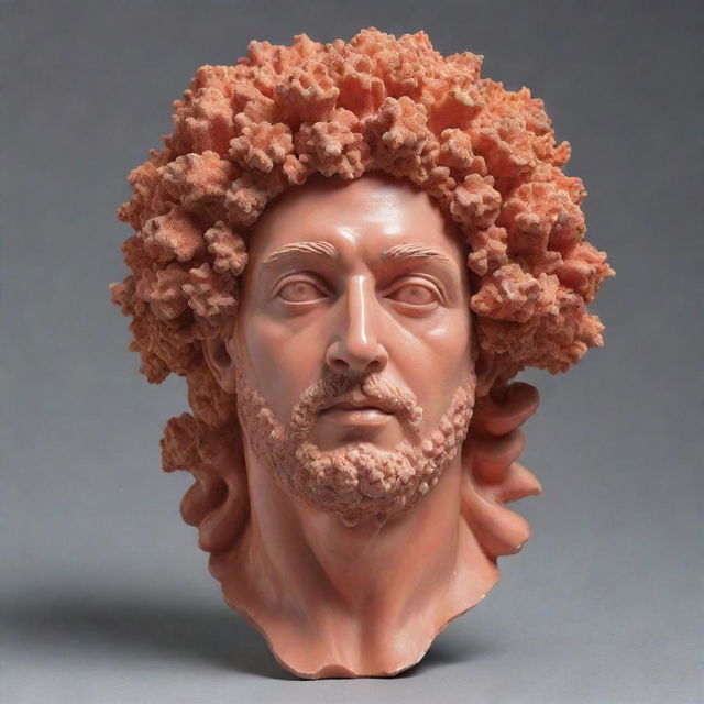 A detailed coral head sculpted in the style of Renaissance art, showcasing fine traces of delicate craftsmanship resonate with the period's aesthetic.