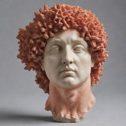 A detailed coral head sculpted in the style of Renaissance art, showcasing fine traces of delicate craftsmanship resonate with the period's aesthetic.