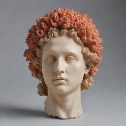 A detailed coral head sculpted in the style of Renaissance art, showcasing fine traces of delicate craftsmanship resonate with the period's aesthetic.