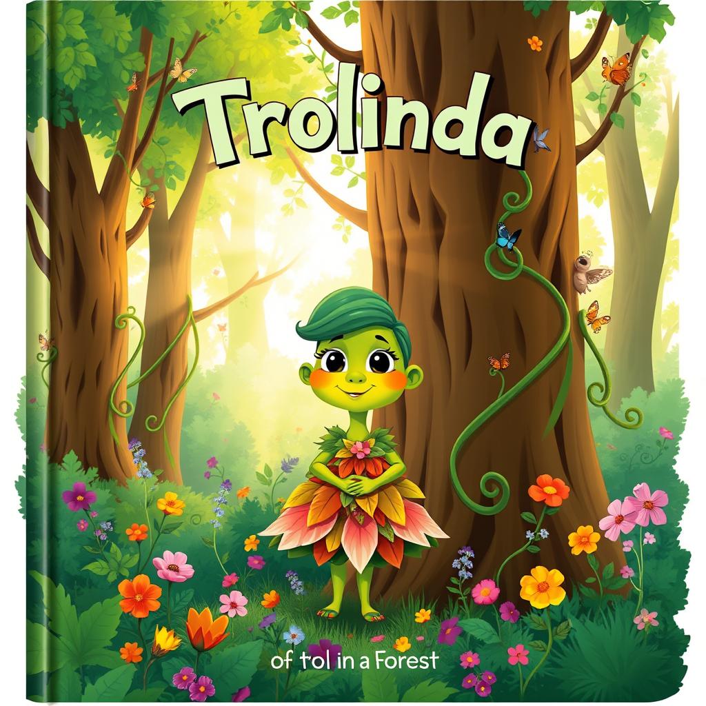 A whimsical and enchanting book cover featuring 'Trolinda of a Trol in a Forest'