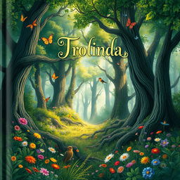 A beautifully illustrated book cover titled 'Trolinda' featuring an enchanting forest scene