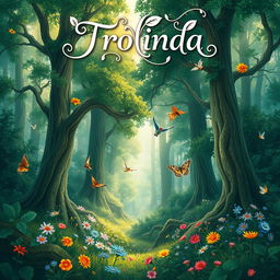 A beautifully illustrated book cover titled 'Trolinda' featuring an enchanting forest scene