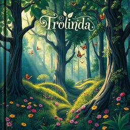 A beautifully illustrated book cover titled 'Trolinda' featuring an enchanting forest scene