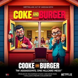 A vibrant movie poster for the action-comedy film 'Coke and Burger'