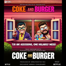 A vibrant movie poster for the action-comedy film 'Coke and Burger'