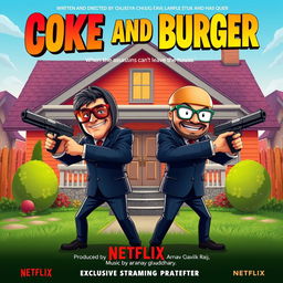 A vibrant movie poster for the action comedy film 'Coke and Burger'