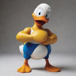 Donald, a famous cartoon duck character, depicted as unusually muscular and athletic, striking a strong pose.