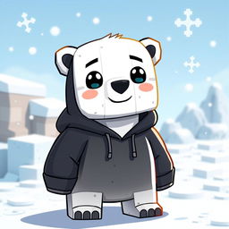 A cartoon-style polar bear wearing a black hoodie, designed in a Minecraft-inspired blocky art style