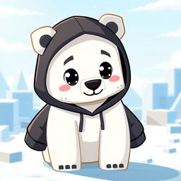 A cartoon-style polar bear wearing a black hoodie, designed in a Minecraft-inspired blocky art style