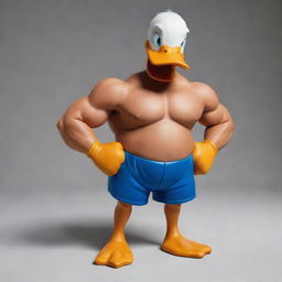 Donald, a famous cartoon duck character, depicted as unusually muscular and athletic, striking a strong pose.