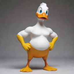 Donald, a famous cartoon duck character, depicted as unusually muscular and athletic, striking a strong pose.