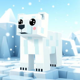 A cute animated polar bear designed in the Minecraft style, featuring pixelated textures and blocky shapes